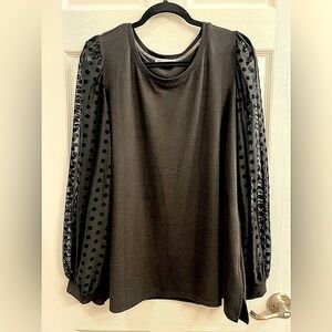 2x black sweater with mesh polkadot sleeves like new